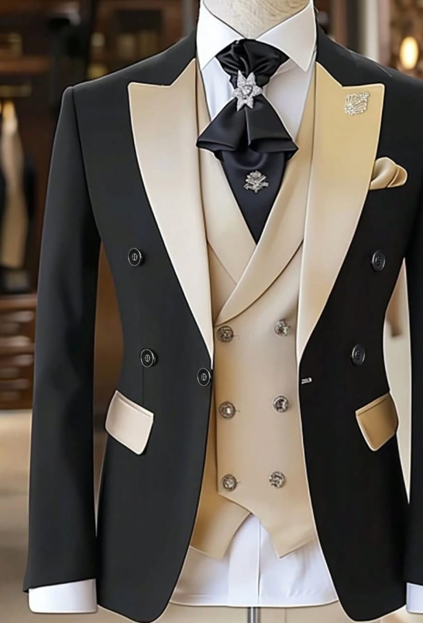 Classic Man 5piece black & cream suit with 100% cotton fabric